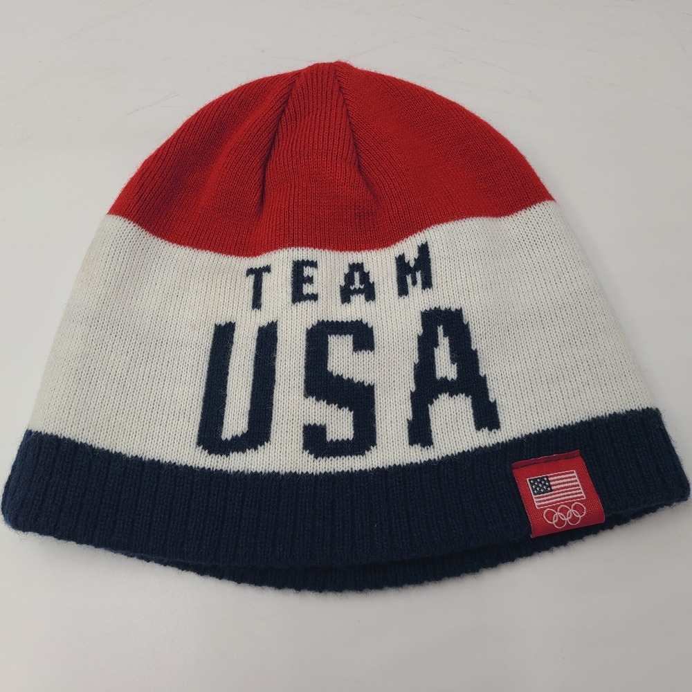 Team USA Hat Beanie Red White Blue Olympics Logo Winter Knit Stocking Cap Men